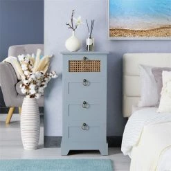 CARO-Möbel Nachttisch VANIKA Mit 4 Schubladen Und Wiener Geflecht, Grau -Betten & Zubehör Verkäufe 95343 AC1