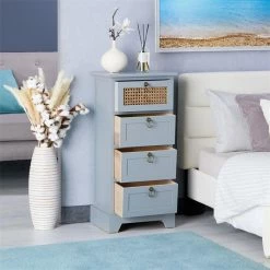 CARO-Möbel Nachttisch VANIKA Mit 4 Schubladen Und Wiener Geflecht, Grau -Betten & Zubehör Verkäufe 95343 AC2