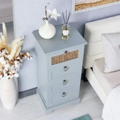 CARO-Möbel Nachttisch VANIKA Mit 4 Schubladen Und Wiener Geflecht, Grau -Betten & Zubehör Verkäufe 95343 AC3
