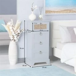 CARO-Möbel Nachttisch VANIKA Mit 4 Schubladen Und Wiener Geflecht, Grau -Betten & Zubehör Verkäufe 95343 AC8