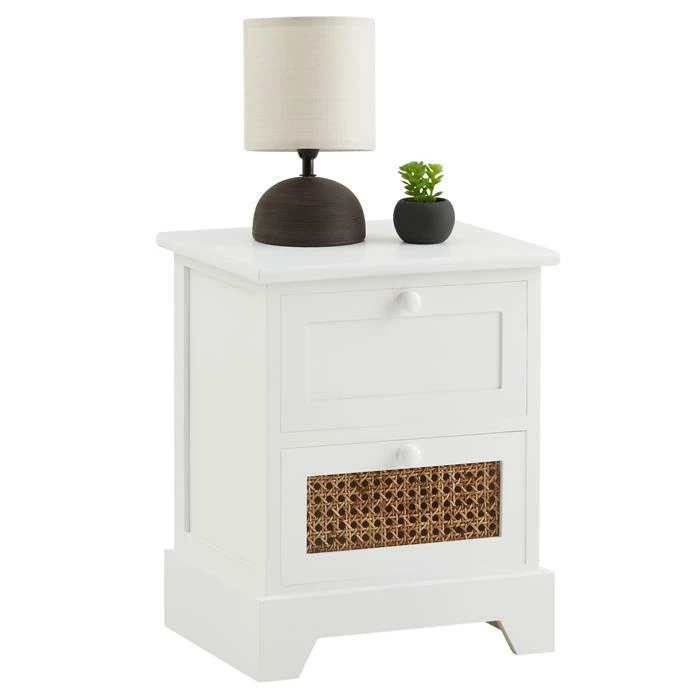 CARO-Möbel Nachttisch RANI Mit 2 Schubladen Und Wiener Geflecht, Weiß 3 CARO-Möbel Nachttisch RANI Mit 2 Schubladen Und Wiener Geflecht, Weiß