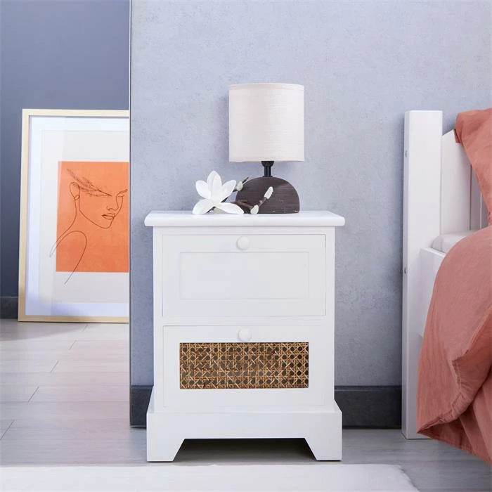 CARO-Möbel Nachttisch RANI Mit 2 Schubladen Und Wiener Geflecht, Weiß 4 CARO-Möbel Nachttisch RANI Mit 2 Schubladen Und Wiener Geflecht, Weiß – Bild 2
