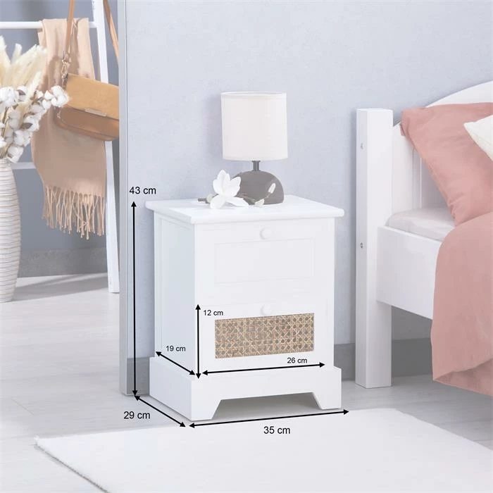 CARO-Möbel Nachttisch RANI Mit 2 Schubladen Und Wiener Geflecht, Weiß 8 CARO-Möbel Nachttisch RANI Mit 2 Schubladen Und Wiener Geflecht, Weiß – Bild 6