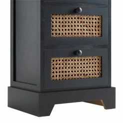 CARO-Möbel Nachttisch ROSHNI Mit 3 Schubladen Und Wiener Geflecht, Schwarz -Betten & Zubehör Verkäufe 95348 5