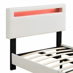 CARO-Möbel Polsterbett BENITO 90x200 Cm, LED Beleuchtung, Kunstleder Weiß -Betten & Zubehör Verkäufe 95523 4