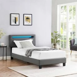 CARO-Möbel Polsterbett BENITO 90x200 Cm, LED Beleuchtung, Kunstleder Grau -Betten & Zubehör Verkäufe 95524 AC0