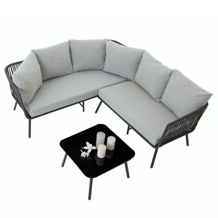 CARO-Möbel Gartenmöbel Set JAKARTA Mit Seilbespannung Und Polster In Grau 5 CARO-Möbel Gartenmöbel Set JAKARTA Mit Seilbespannung Und Polster In Grau – Bild 3