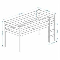 IDIMEX Hochbett ERIK In Weiß Mit Vorhang Blau/rot -Betten & Zubehör Verkäufe Skizze Erik OhneV 21